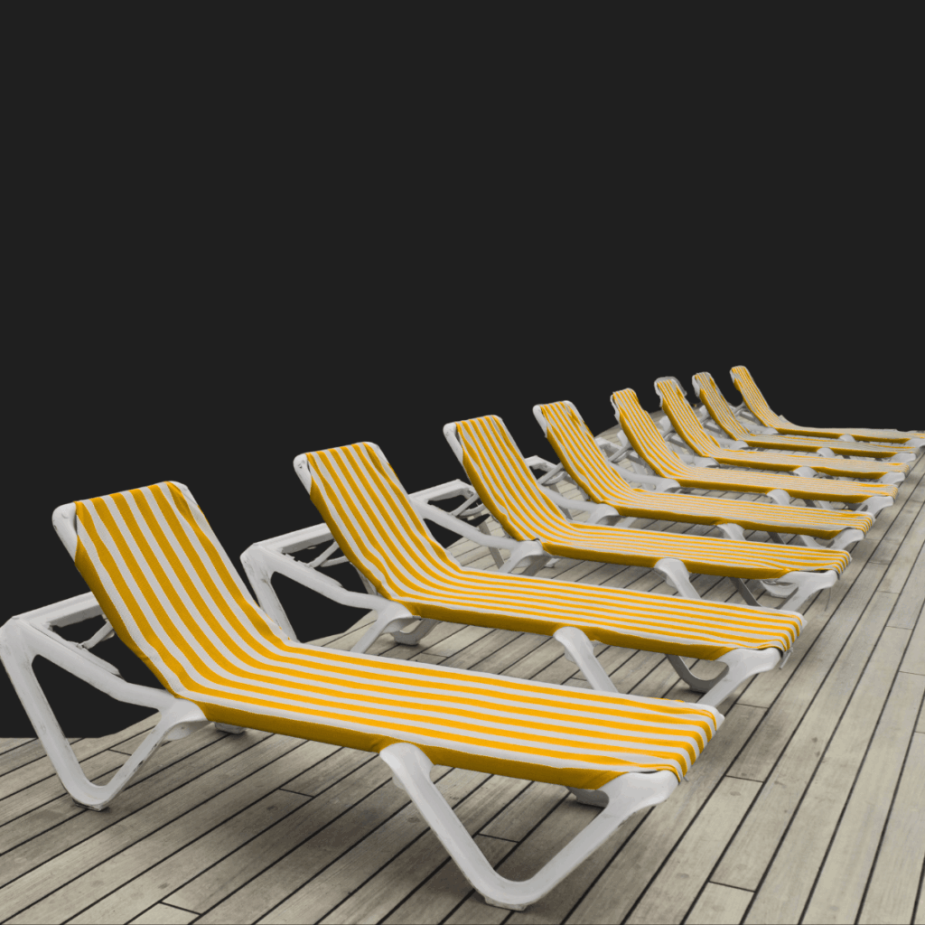 deck chairs against a black background representing ORG CHART IS NOT A STRATEGY